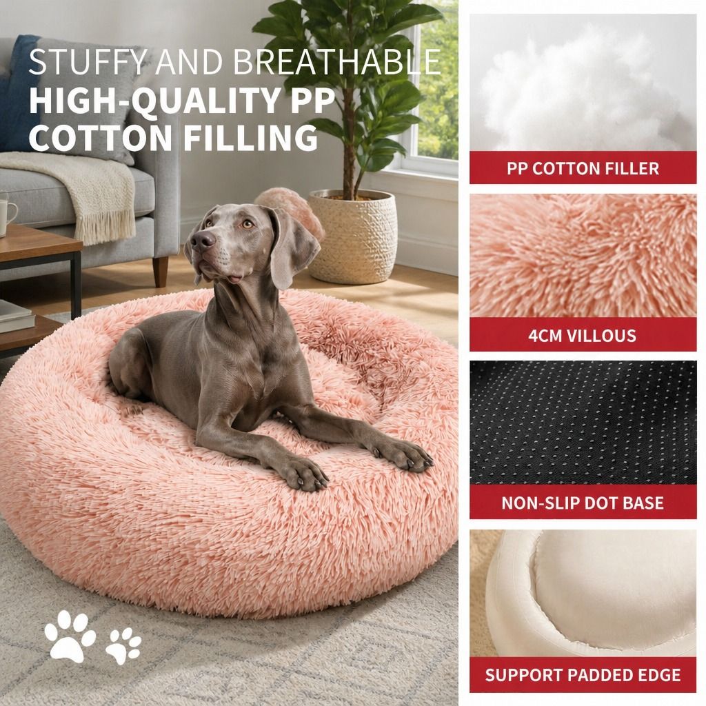 Pet Dog Bedding Warm Plush Round Comfortable Nest Comfy Sleep kennel Pink XXL