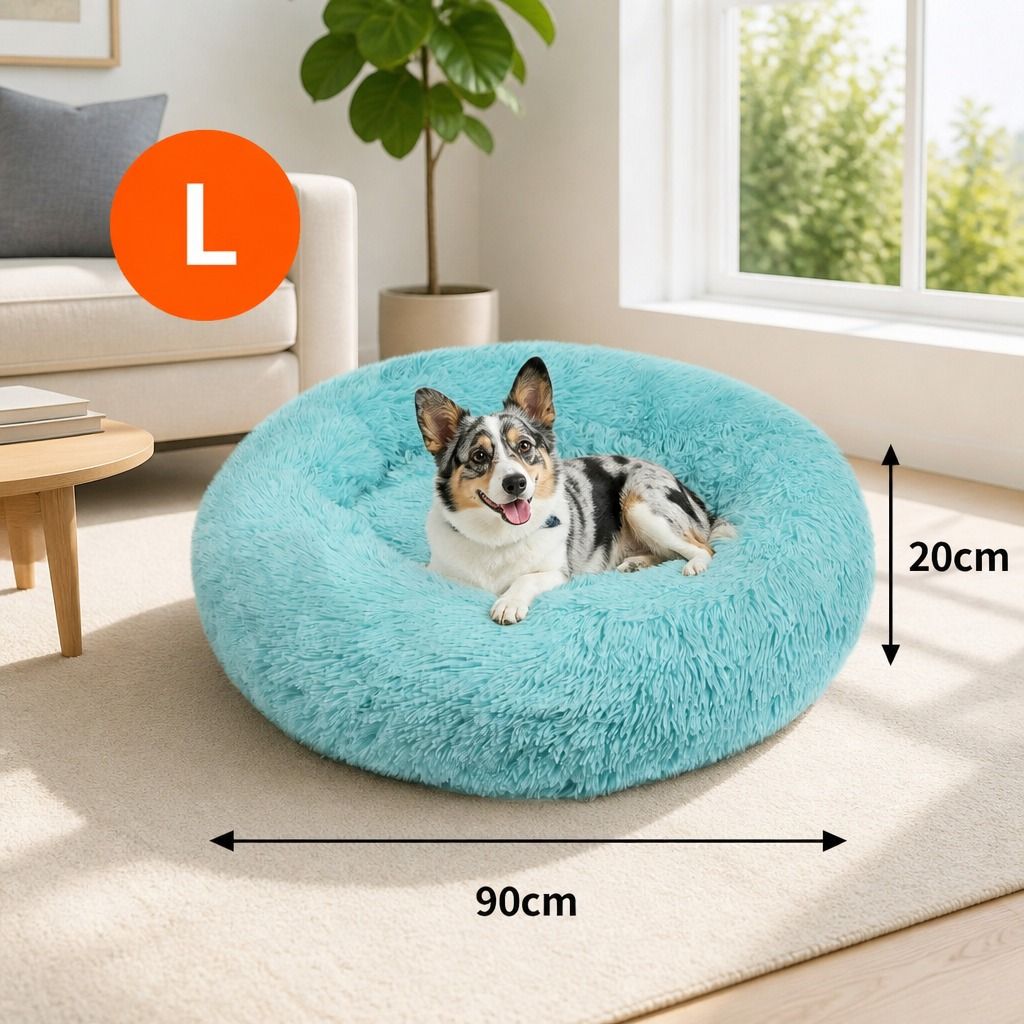Pet Dog Bedding Warm Plush Round Comfortable Nest Comfy Sleeping kennel Green Large 90cm