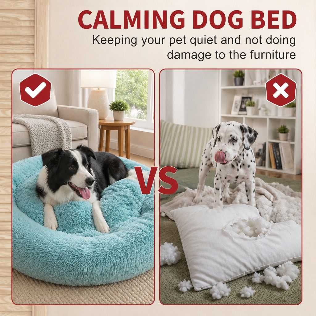Pet Dog Bedding Warm Plush Round Comfortable Nest Comfy Sleeping kennel Green Large 90cm