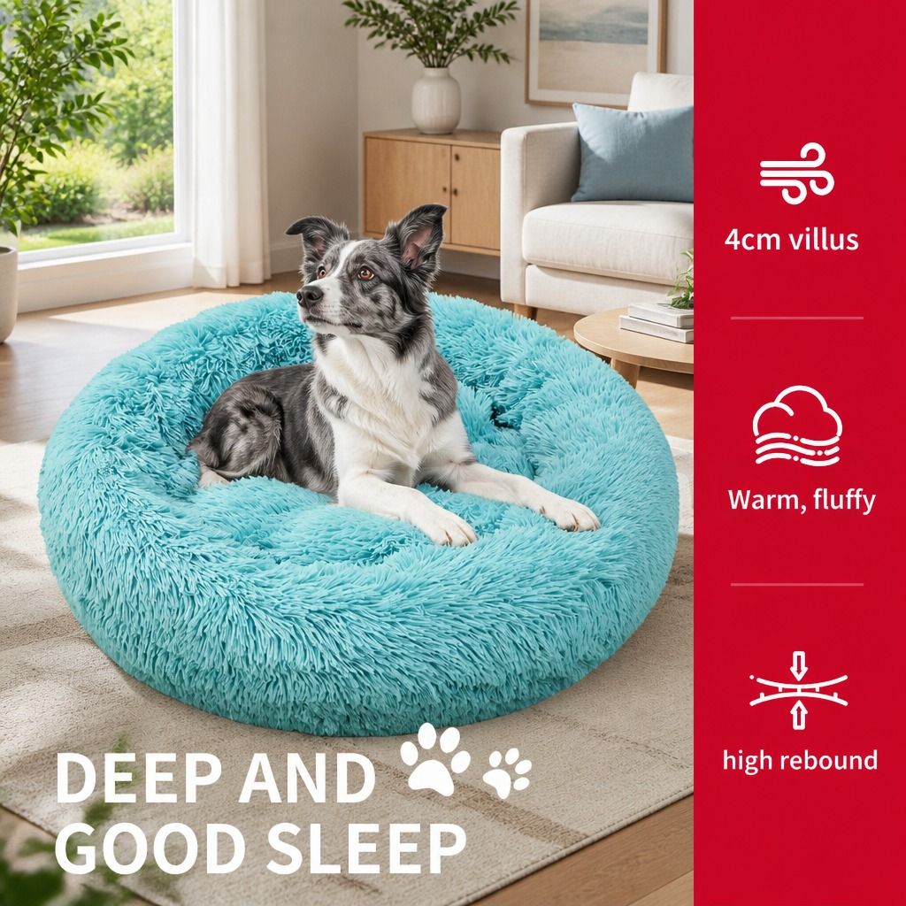 Pet Dog Bedding Warm Plush Round Comfortable Nest Comfy Sleeping kennel Green Large 90cm