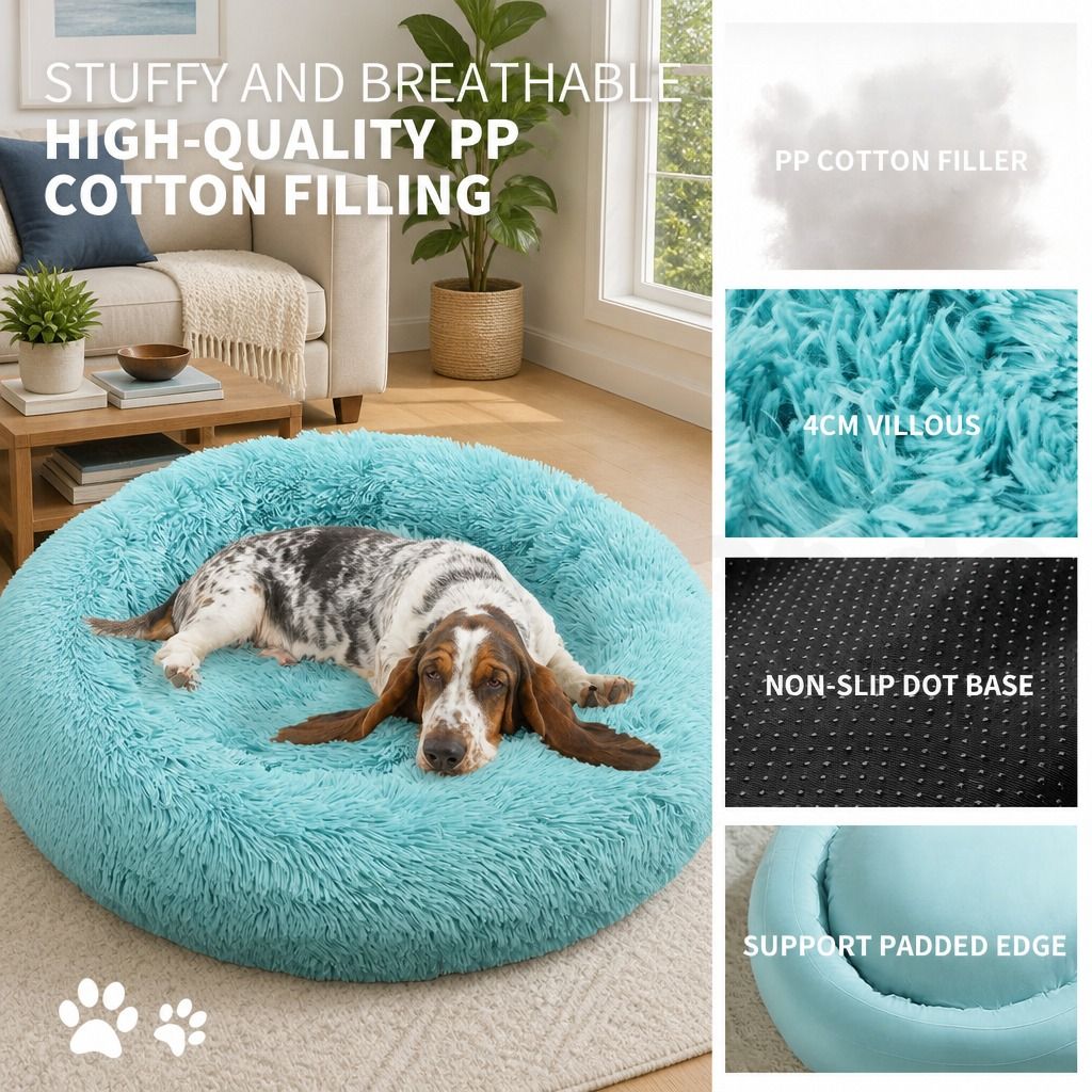 Pet Dog Bedding Warm Plush Round Comfortable Nest Comfy Sleeping kennel Green Large 90cm