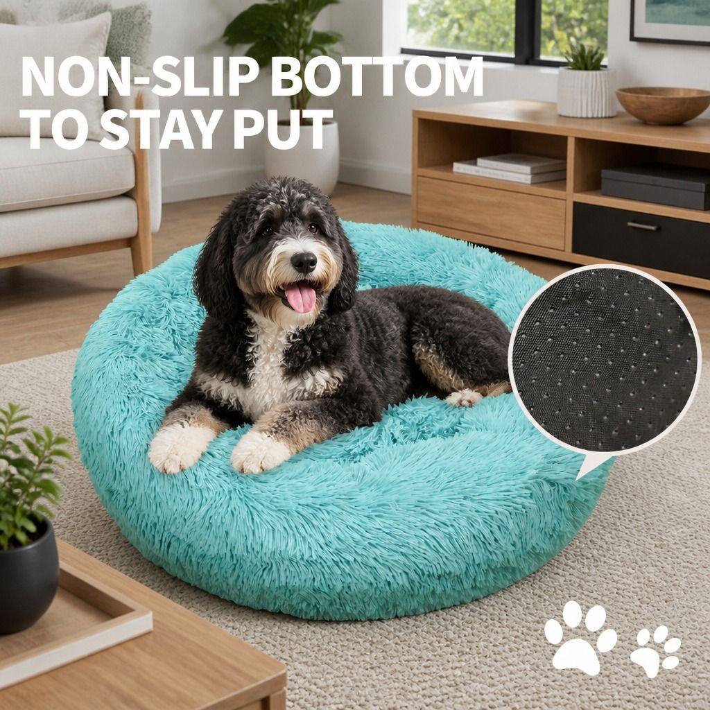Pet Dog Bedding Warm Plush Round Comfortable Nest Comfy Sleeping kennel Green Large 90cm