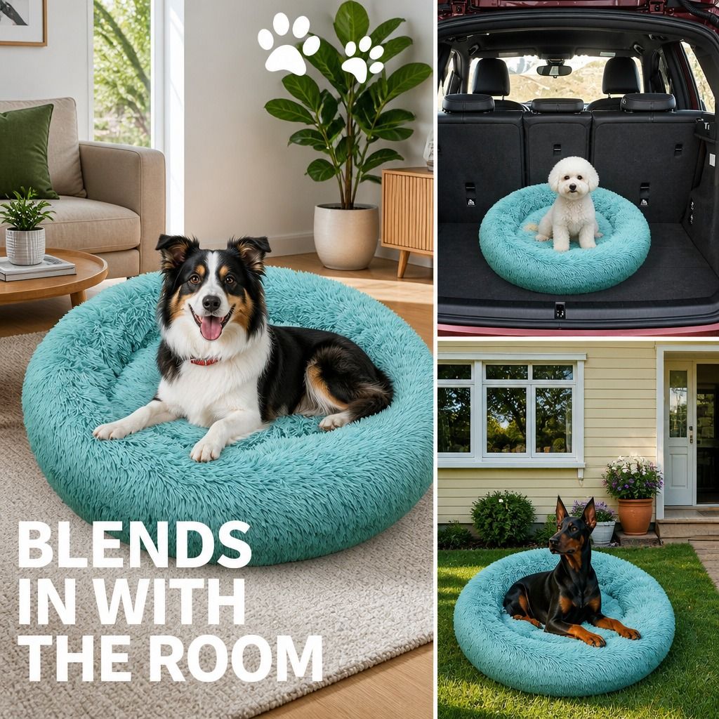 Pet Dog Bedding Warm Plush Round Comfortable Nest Comfy Sleeping kennel Green Large 90cm