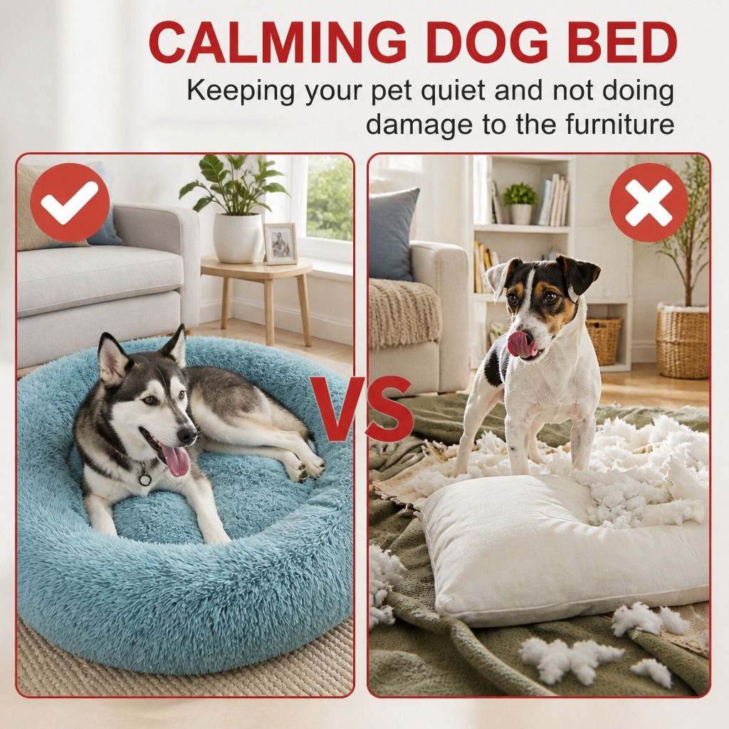 Pet Dog Bed Warm Plush Round Comfortable Nest Comfy Sleeping kennel Green M 70cm