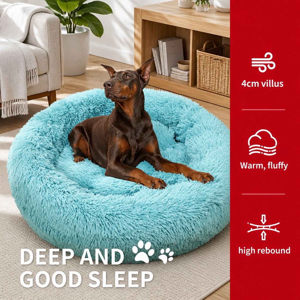 Pet Dog Bed Warm Plush Round Comfortable Nest Comfy Sleeping kennel Green M 70cm