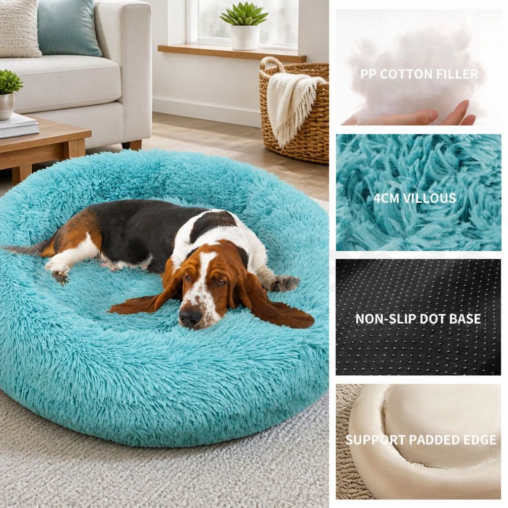 Pet Dog Bed Warm Plush Round Comfortable Nest Comfy Sleeping kennel Green M 70cm