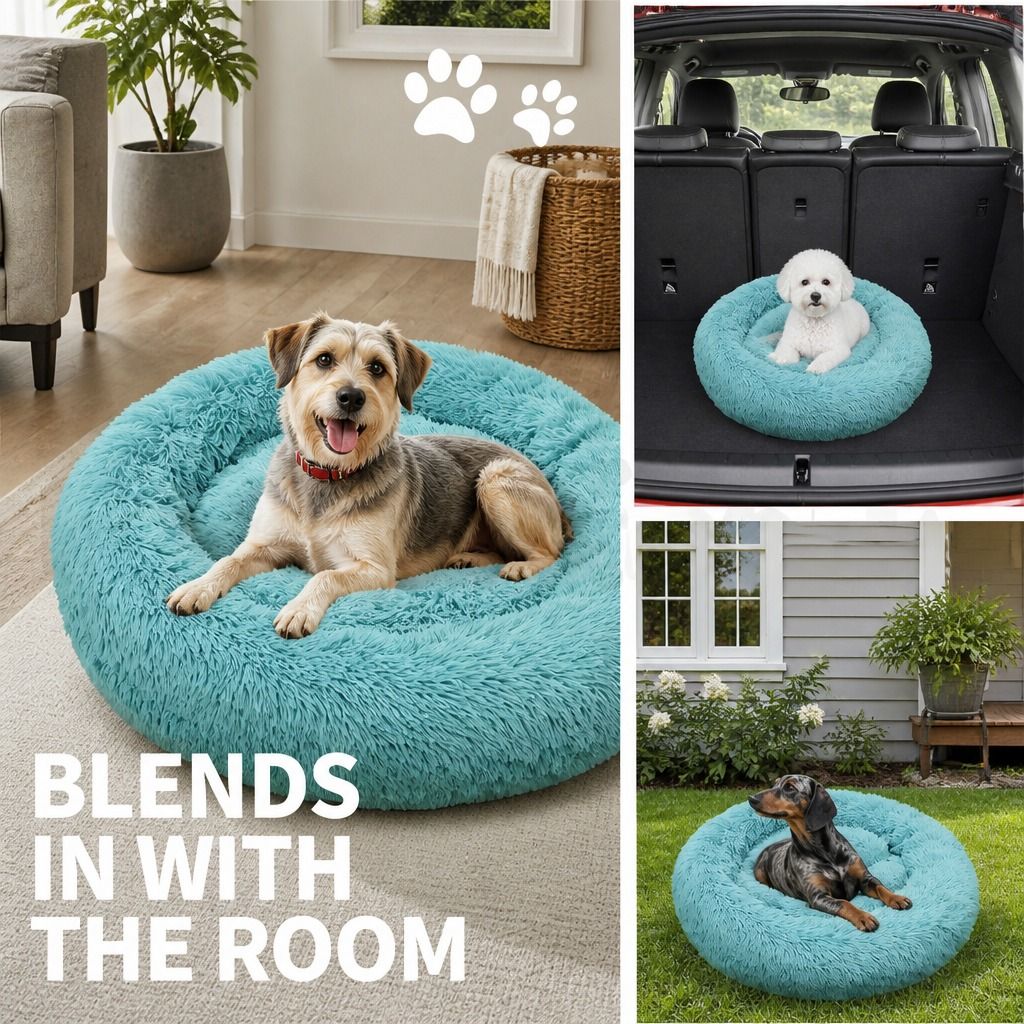 Pet Dog Bed Warm Plush Round Comfortable Nest Comfy Sleeping kennel Green M 70cm