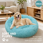 Pet Dog Bedding Warm Plush Round Comfortable Nest Comfy Sleep kennel Green 100cm