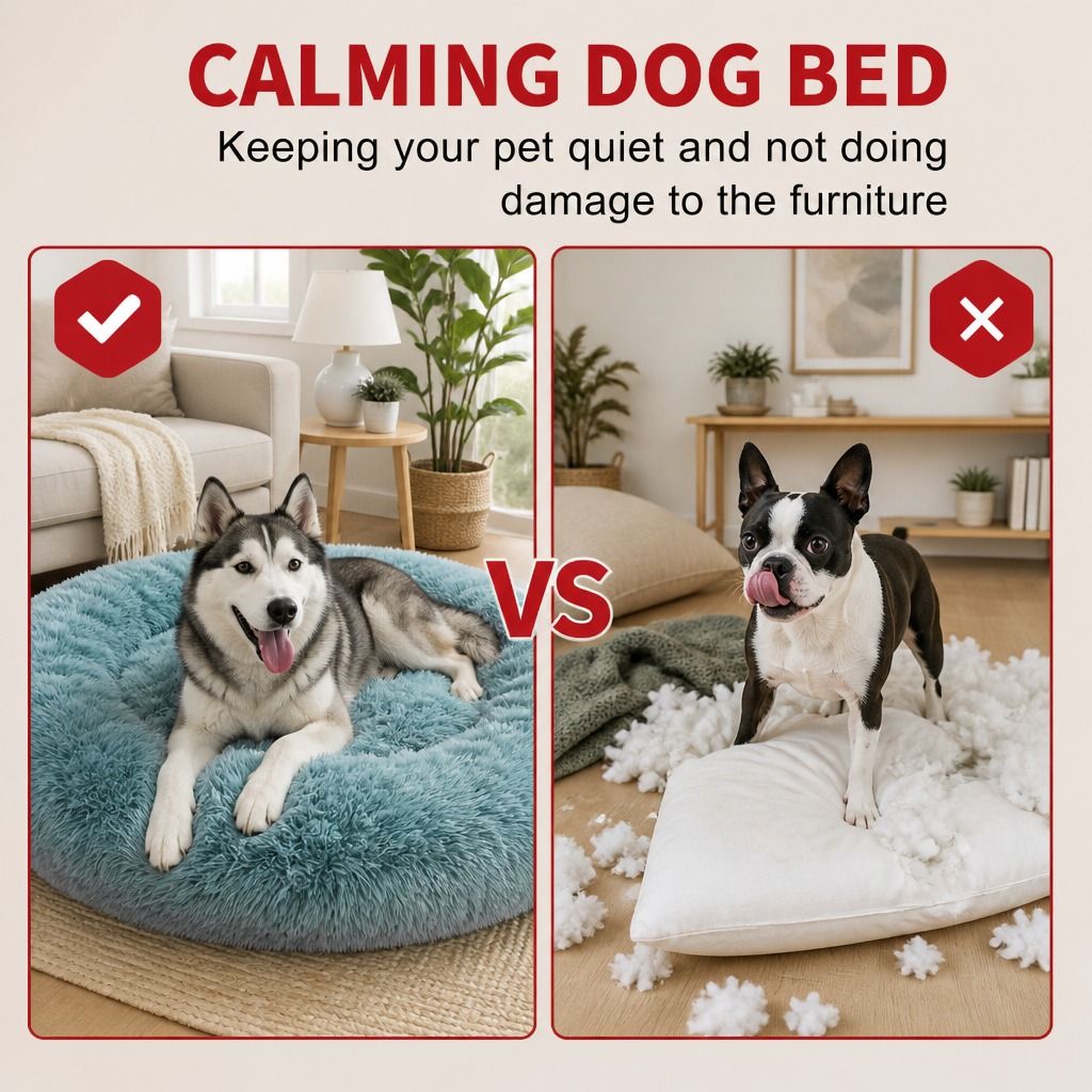 Pet Dog Bedding Warm Plush Round Comfortable Nest Comfy Sleep kennel Green 100cm