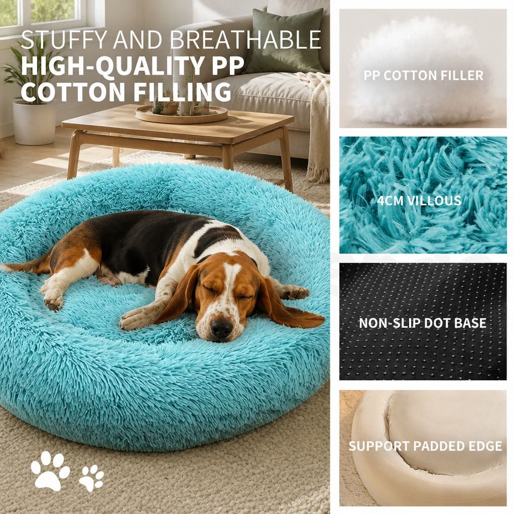 Pet Dog Bedding Warm Plush Round Comfortable Nest Comfy Sleep kennel Green 100cm