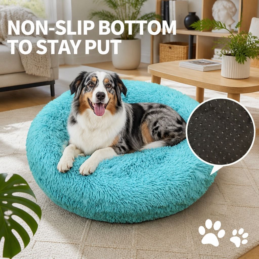 Pet Dog Bedding Warm Plush Round Comfortable Nest Comfy Sleep kennel Green 100cm