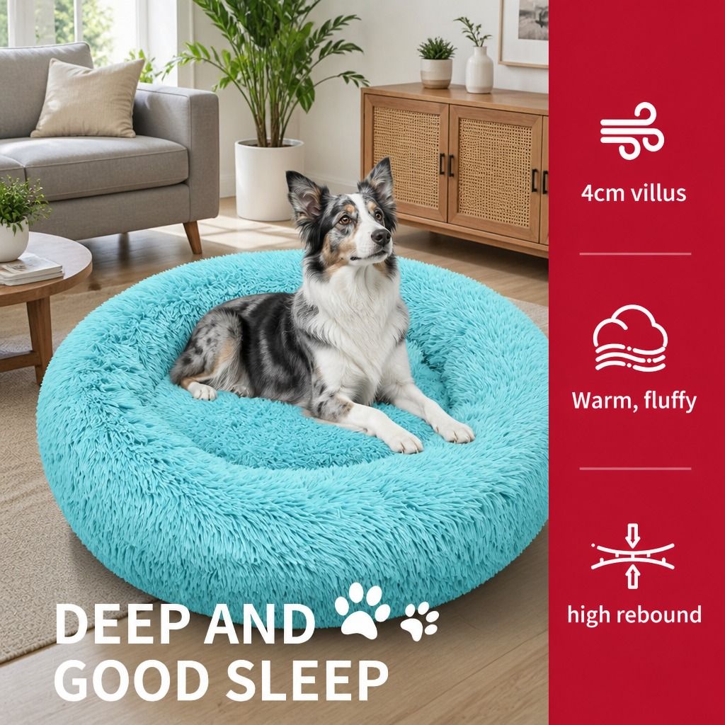 Pet Dog Bedding Warm Plush Round Comfortable Nest Comfy Sleep kennel Green 120cm