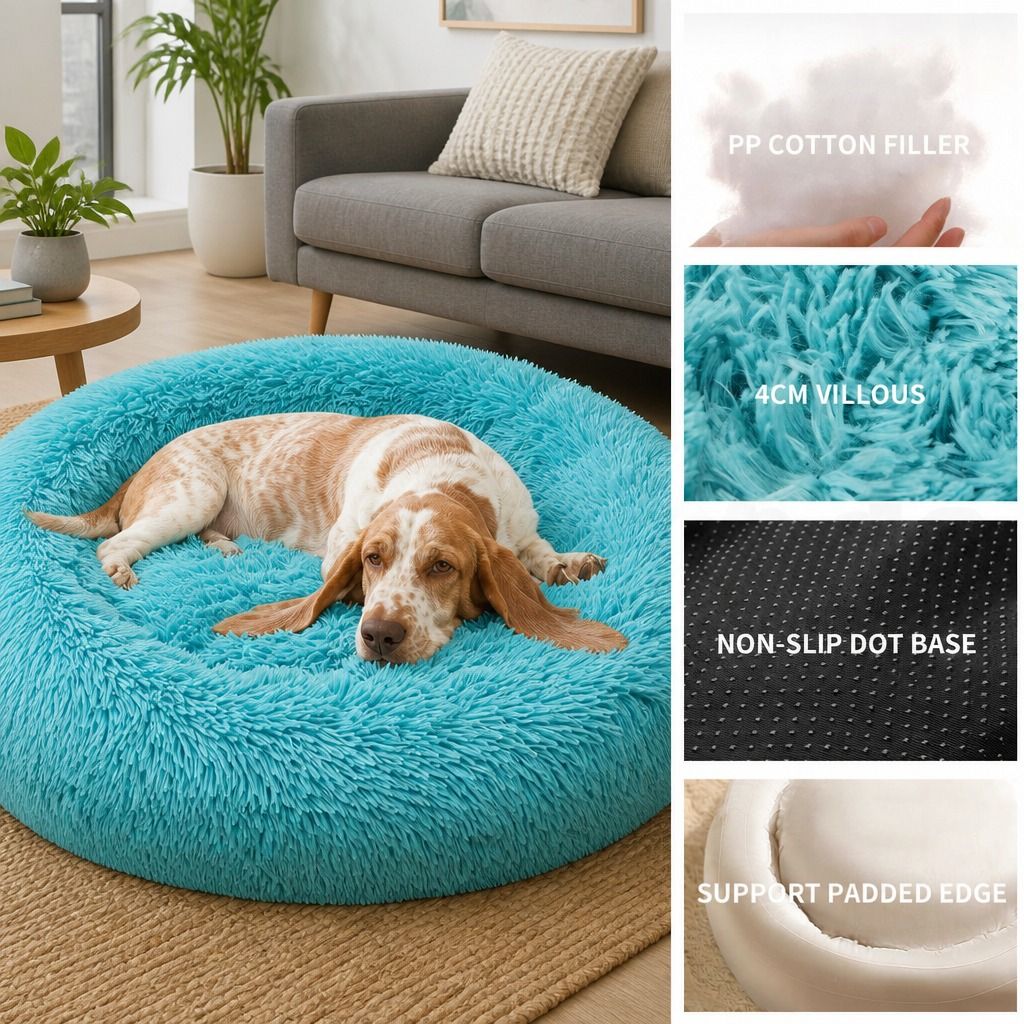 Pet Dog Bedding Warm Plush Round Comfortable Nest Comfy Sleep kennel Green 120cm