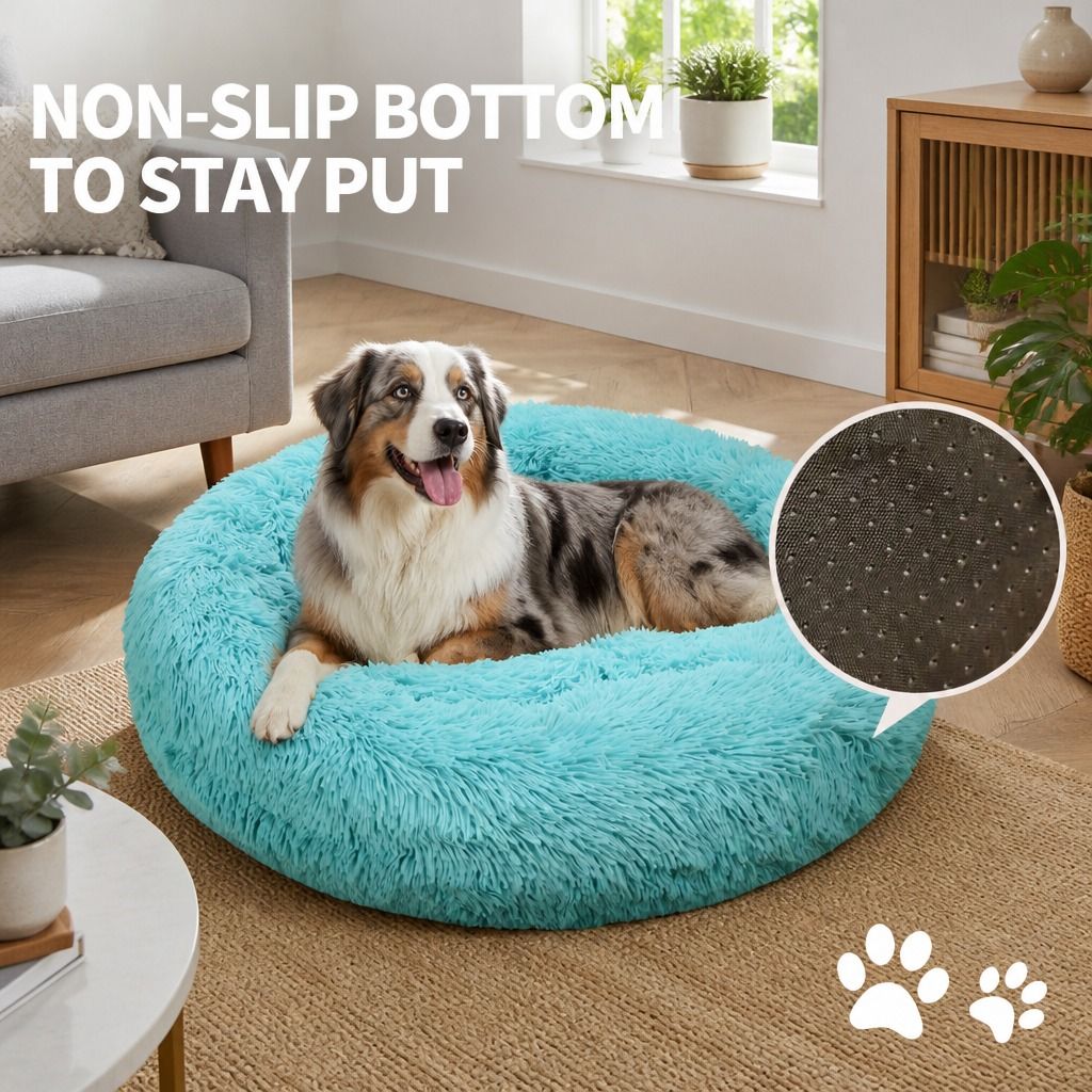 Pet Dog Bedding Warm Plush Round Comfortable Nest Comfy Sleep kennel Green 120cm