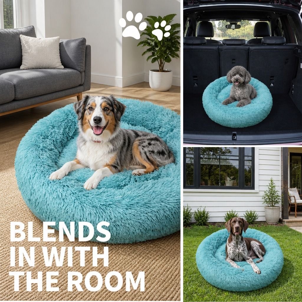 Pet Dog Bedding Warm Plush Round Comfortable Nest Comfy Sleep kennel Green 120cm