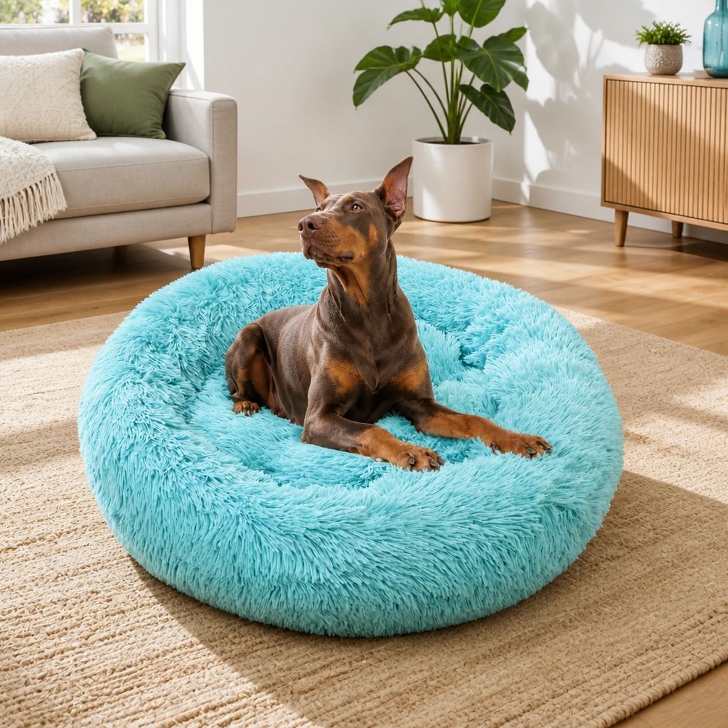 Pet Dog Bedding Warm Plush Round Comfortable Nest Comfy Sleep kennel Green 120cm