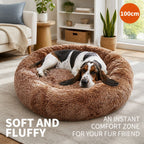 Dog Cat Pet Calming Bed Washable ZIPPER Cover Warm Soft Plush Round Sleeping 100