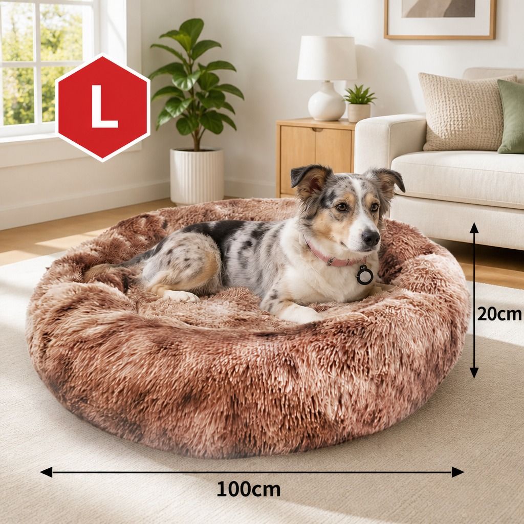 Dog Cat Pet Calming Bed Washable ZIPPER Cover Warm Soft Plush Round Sleeping 100