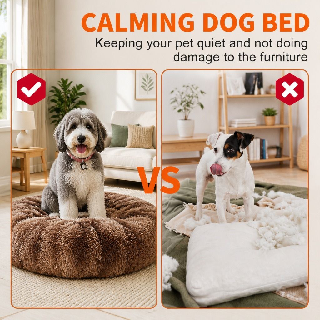 Dog Cat Pet Calming Bed Washable ZIPPER Cover Warm Soft Plush Round Sleeping 100
