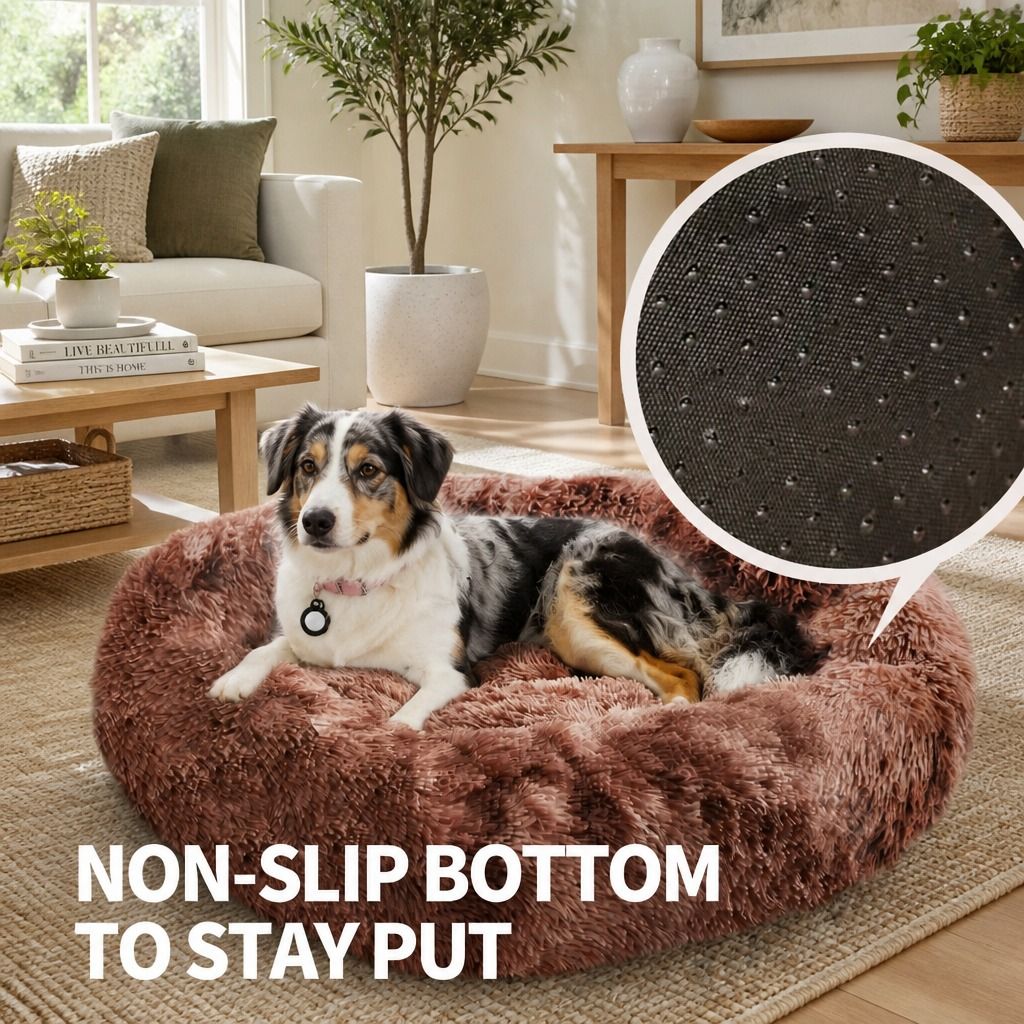 Dog Cat Pet Calming Bed Washable ZIPPER Cover Warm Soft Plush Round Sleeping 100