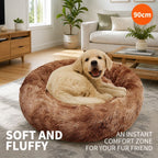 Dog Cat Pet Calming Bed Warm Soft Plush Round Nest Comfy Sleeping Kennel Cave AU