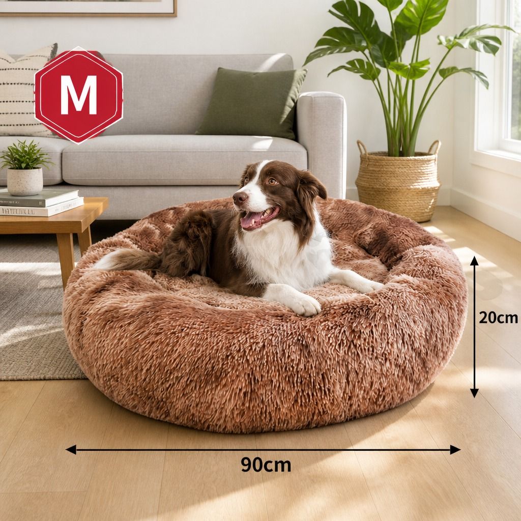 Dog Cat Pet Calming Bed Warm Soft Plush Round Nest Comfy Sleeping Kennel Cave AU