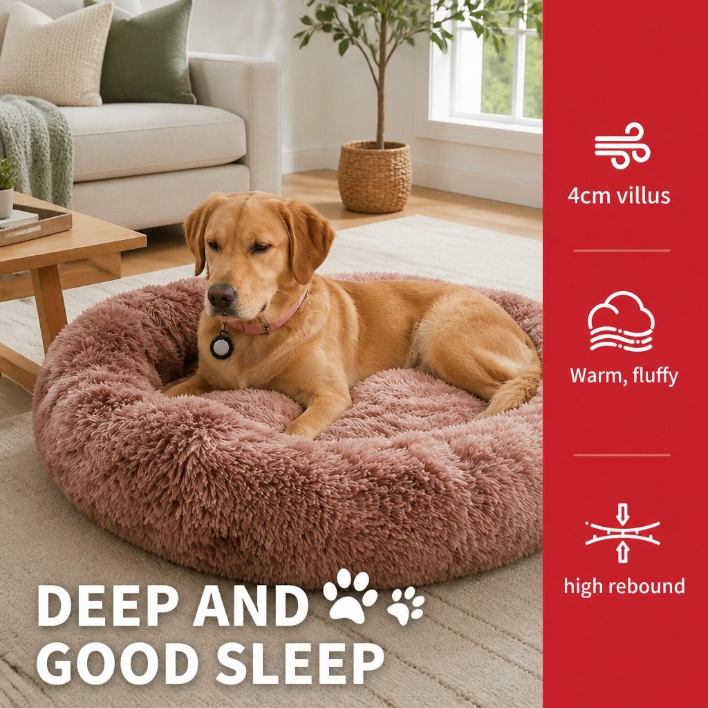 Dog Cat Pet Calming Bed Warm Soft Plush Round Nest Comfy Sleeping Kennel Cave AU