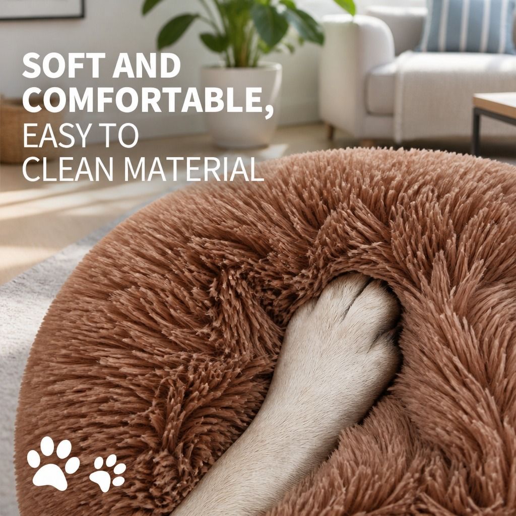 Dog Cat Pet Calming Bed Warm Soft Plush Round Nest Comfy Sleeping Kennel Cave AU