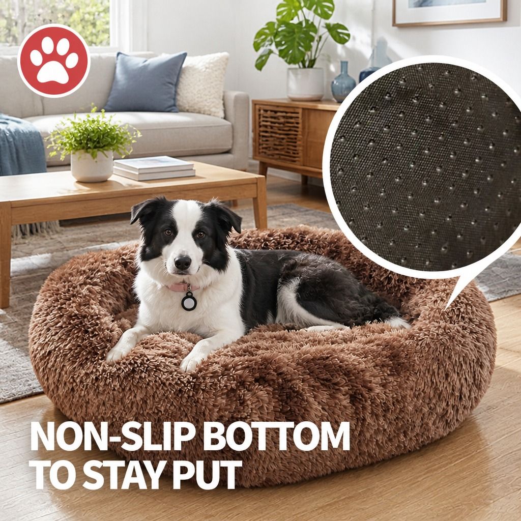 Dog Cat Pet Calming Bed Warm Soft Plush Round Nest Comfy Sleeping Kennel Cave AU