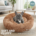 Dog Cat Pet Calming Bed Warm Soft Plush Round Nest Comfy Sleeping Kennel Cave 70
