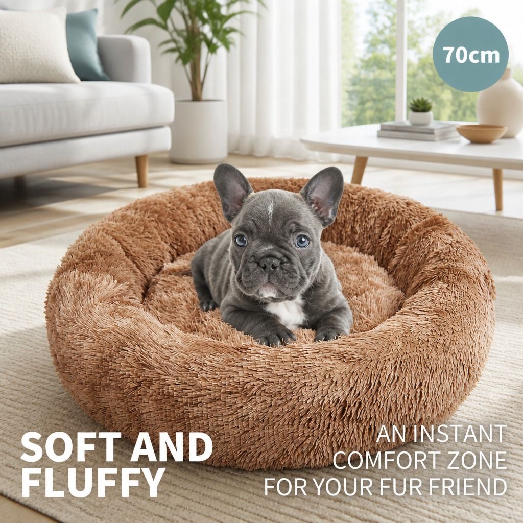 Dog Cat Pet Calming Bed Warm Soft Plush Round Nest Comfy Sleeping Kennel Cave 70