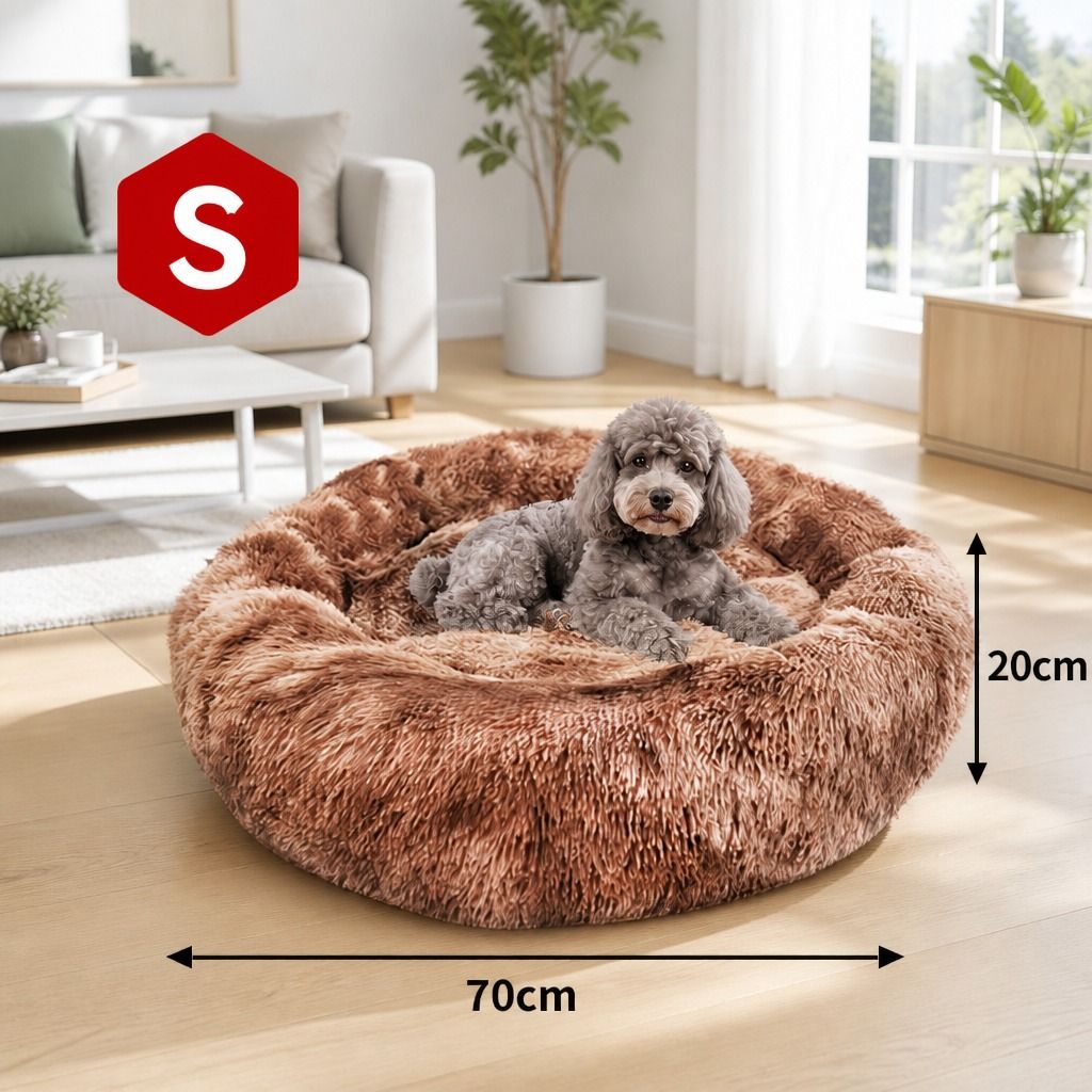 Dog Cat Pet Calming Bed Warm Soft Plush Round Nest Comfy Sleeping Kennel Cave 70