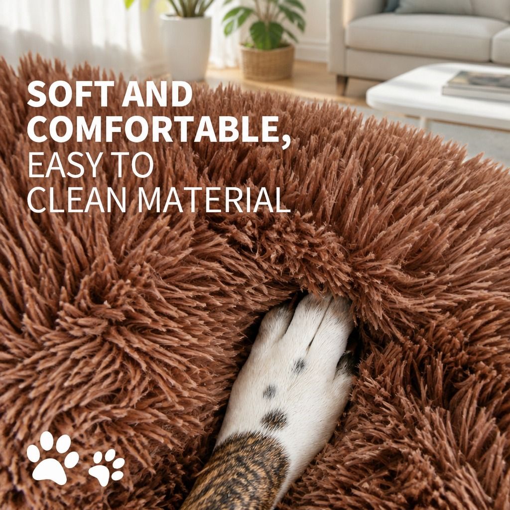 Dog Cat Pet Calming Bed Warm Soft Plush Round Nest Comfy Sleeping Kennel Cave 70