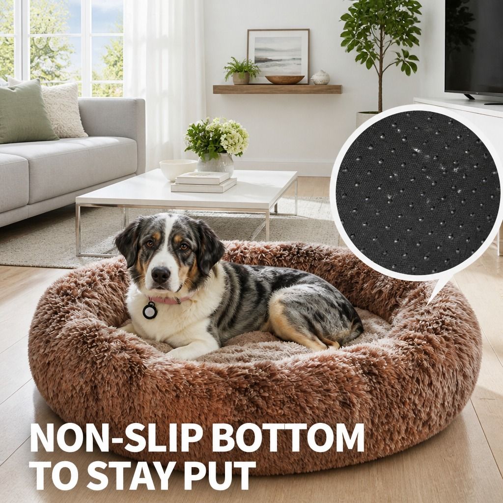 Dog Cat Pet Calming Bed Warm Soft Plush Round Nest Comfy Sleeping Kennel Cave 70