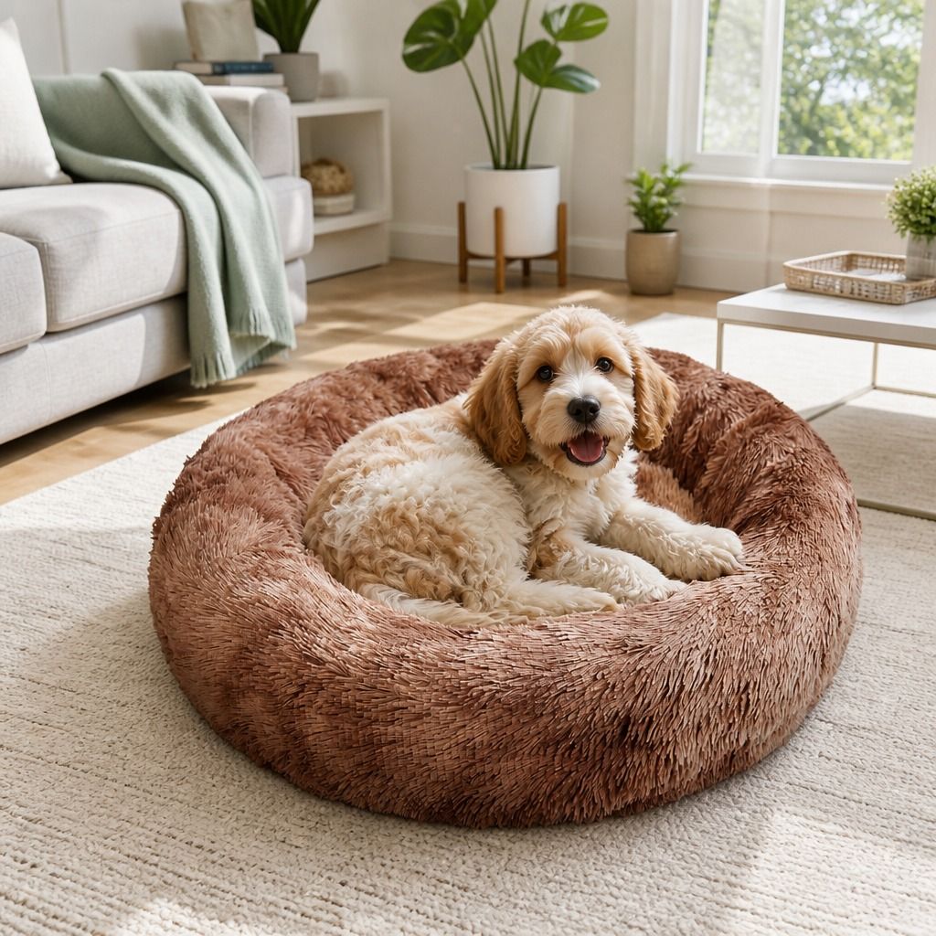 Dog Cat Pet Calming Bed Warm Soft Plush Round Nest Comfy Sleeping Kennel Cave 70
