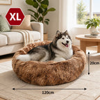 Dog Cat Pet Calming Bed Warm Soft Plush Round Nest Comfy Sleeping Cave 120cm