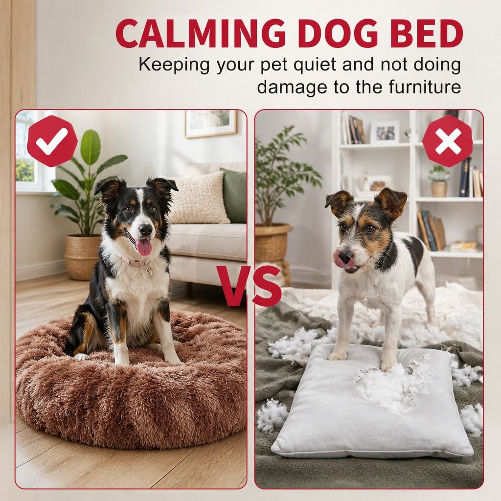 Dog Cat Pet Calming Bed Warm Soft Plush Round Nest Comfy Sleeping Cave 120cm