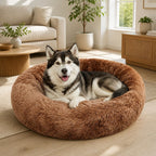 Dog Cat Pet Calming Bed Warm Soft Plush Round Nest Comfy Sleeping Cave 120cm