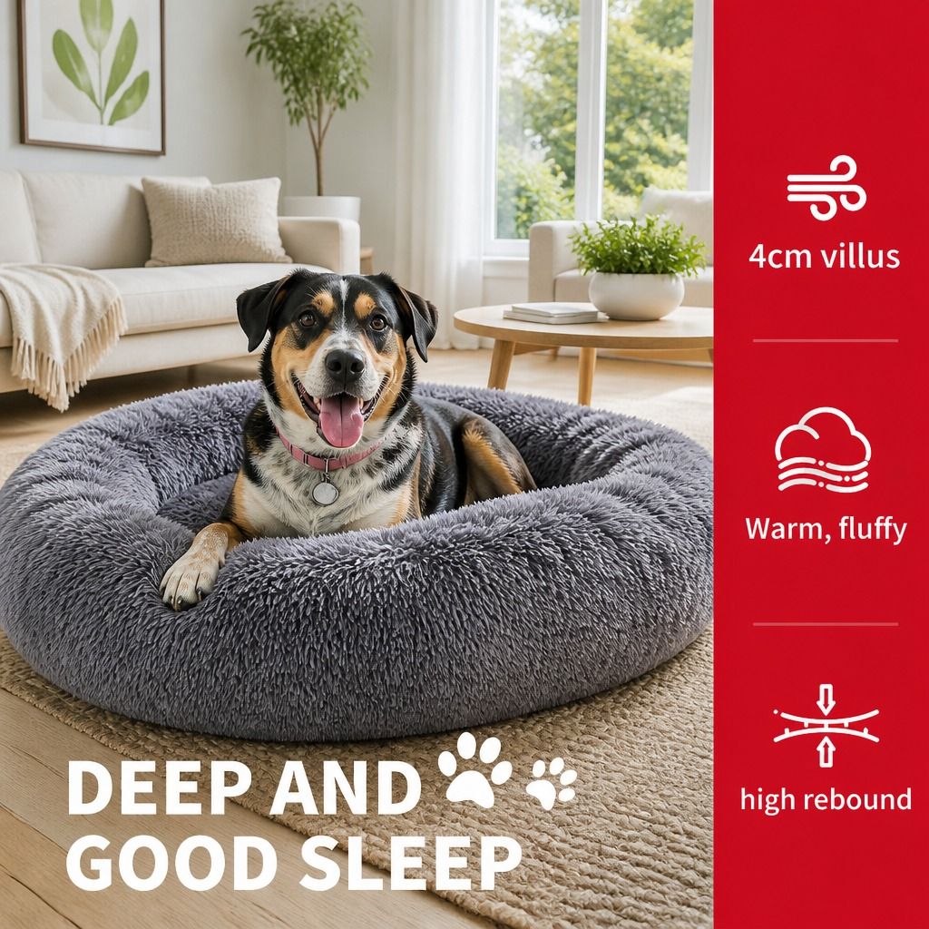 Dog Cat Pet Calming Bed Washable ZIPPER Cover Warm Soft Plush Round Sleeping 70