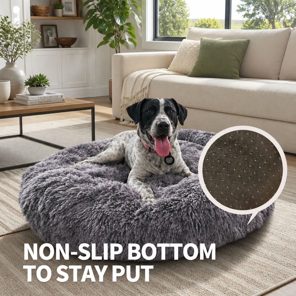 Dog Cat Pet Calming Bed Washable ZIPPER Cover Warm Soft Plush Round Sleeping 70