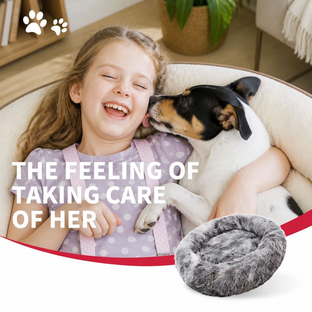Dog Cat Pet Calming Bed Washable ZIPPER Cover Warm Soft Plush Round Sleeping 70