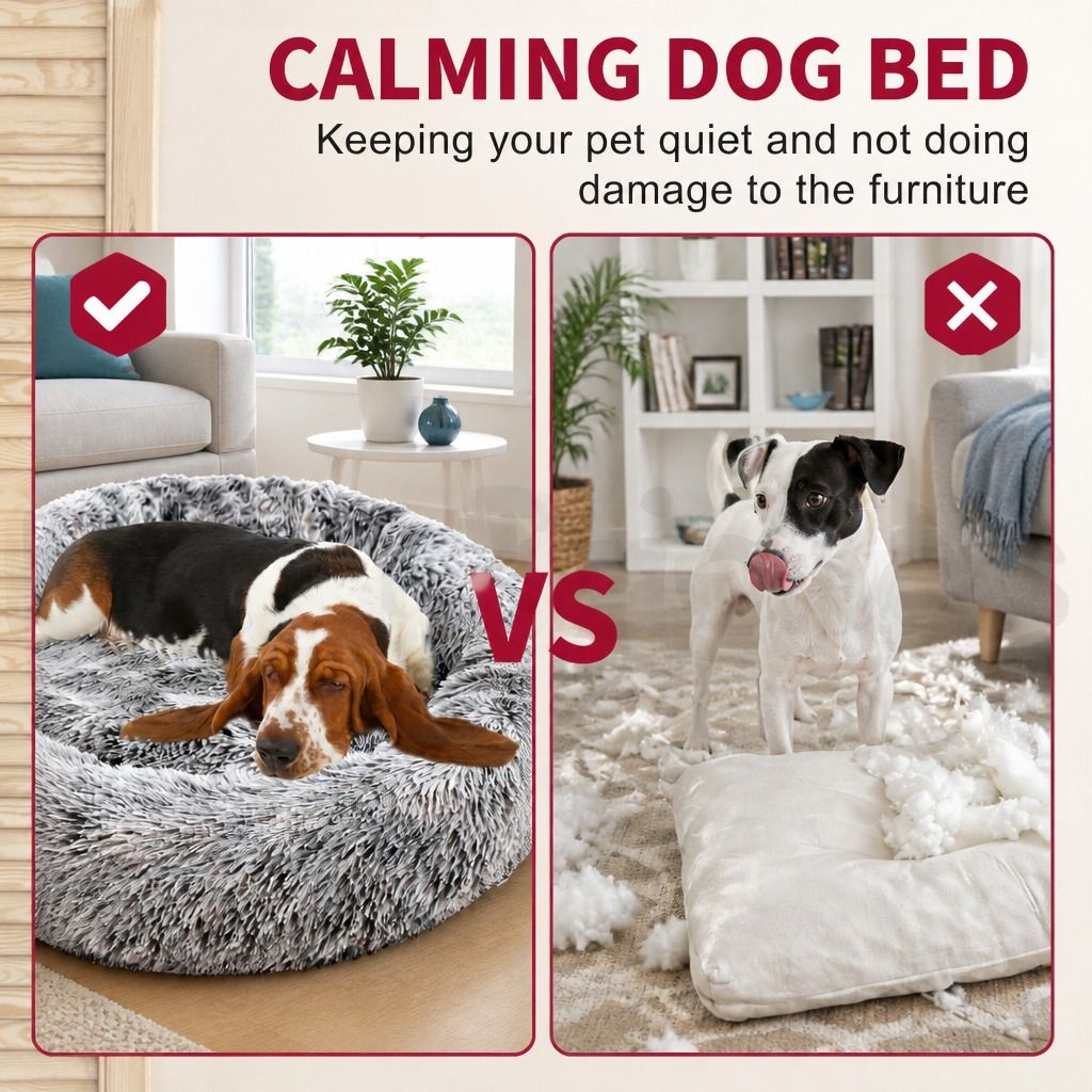 Pet Dog Cat Calming Bed Warm Soft Plush Sleeping Kennel Removable Washable 120cm