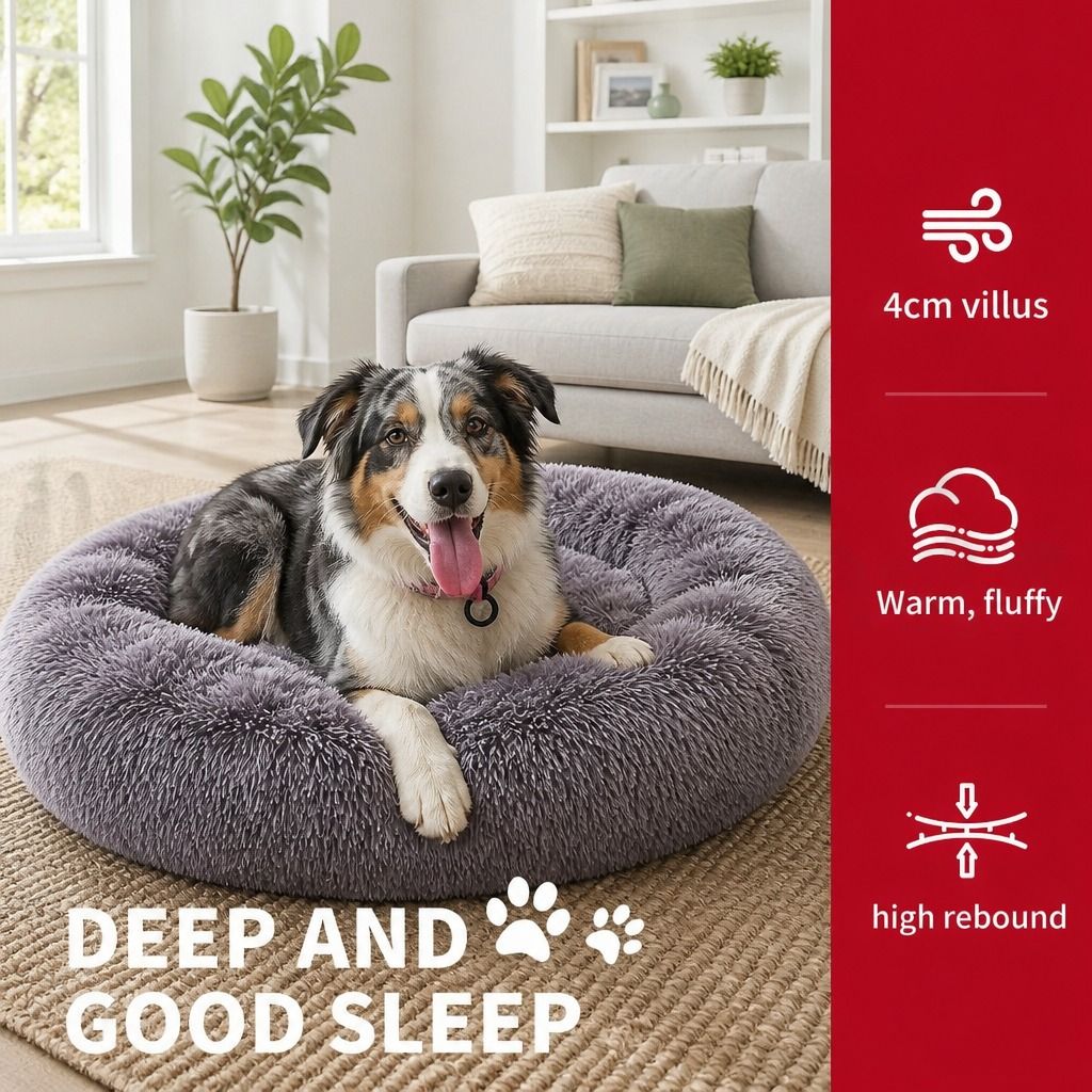 Pet Dog Cat Calming Bed Warm Soft Plush Sleeping Kennel Removable Washable 120cm