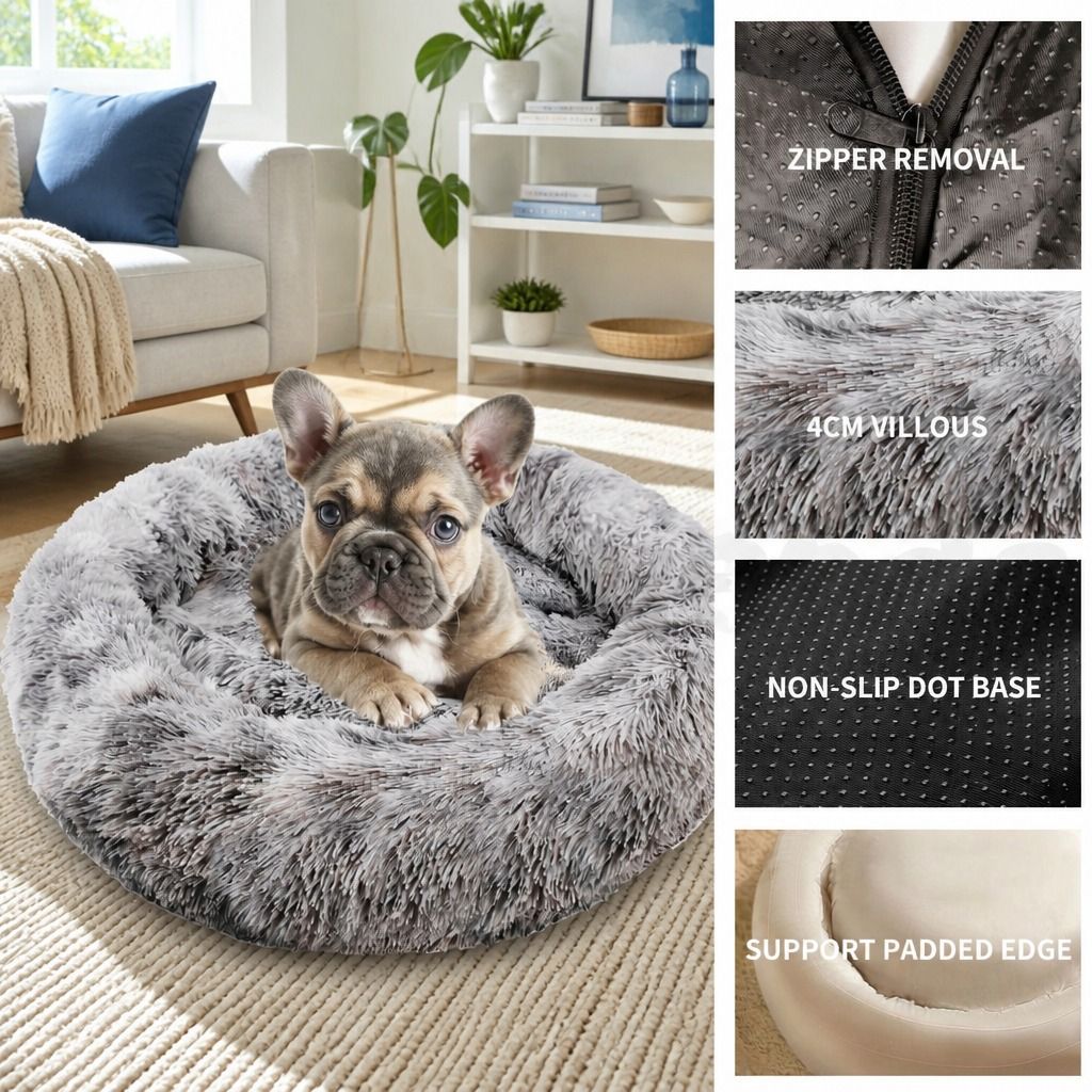 Pet Dog Cat Calming Bed Warm Soft Plush Sleeping Kennel Removable Washable 120cm