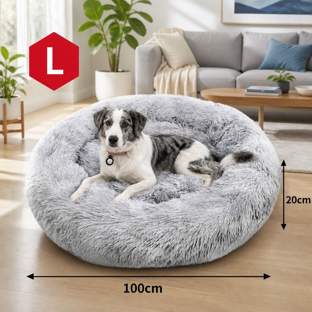 Dog Cat Pet Calming Bed Washable ZIPPER Cover Warm Soft Plush Round Sleeping 100