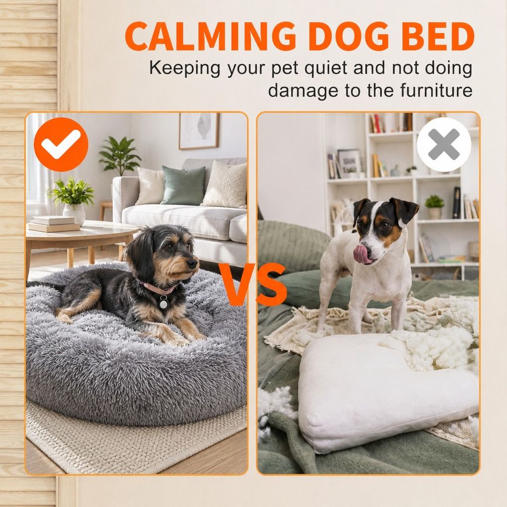 Dog Cat Pet Calming Bed Washable ZIPPER Cover Warm Soft Plush Round Sleeping 100