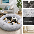 Dog Cat Pet Calming Bed Washable ZIPPER Cover Warm Soft Plush Round Sleeping 100