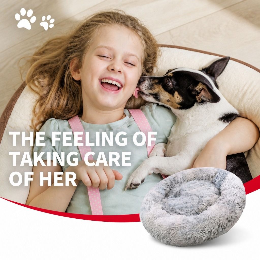 Dog Cat Pet Calming Bed Washable ZIPPER Cover Warm Soft Plush Round Sleeping 100