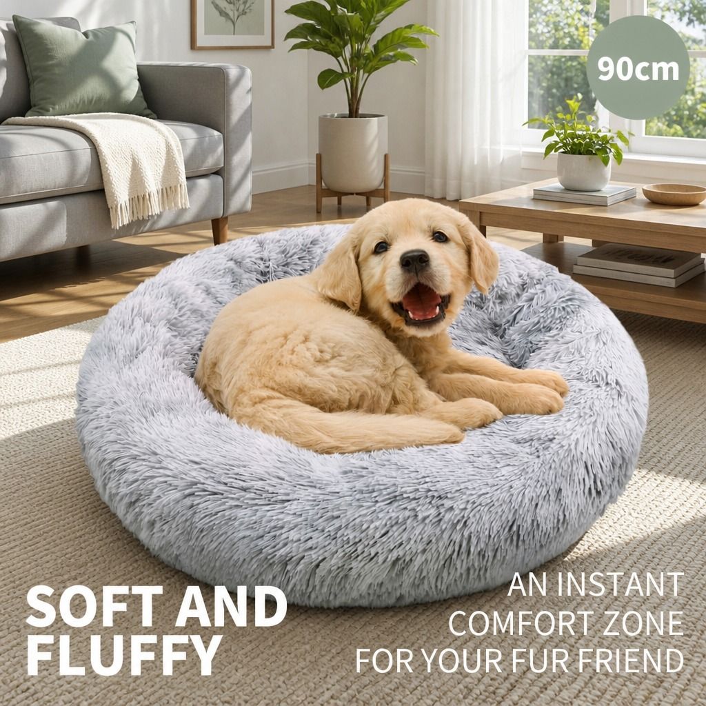 Pet Bed Dog Cat Large Beds Calming Warm Soft Cushion Mattress Plush Comfy 90cm