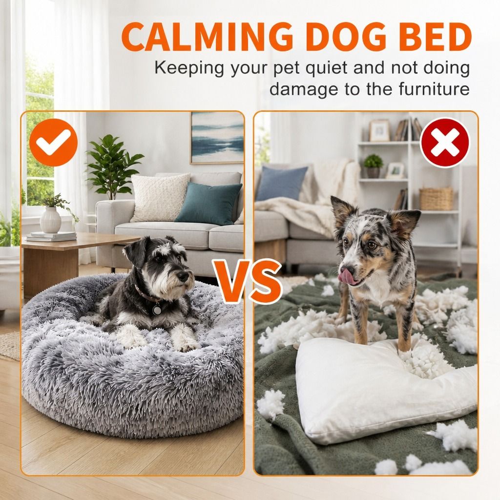 Pet Bed Dog Cat Large Beds Calming Warm Soft Cushion Mattress Plush Comfy 90cm